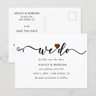Script Terracotta Heart We Do Save the Date Announcement Postcard