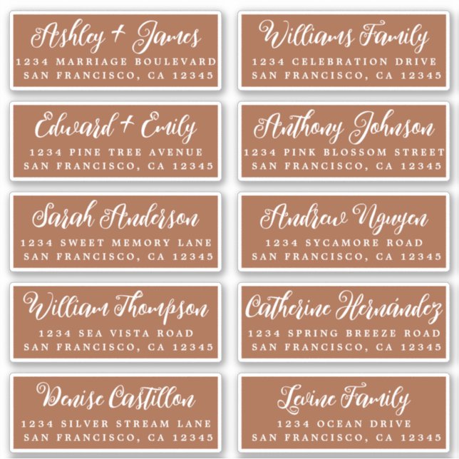 Script TerraCotta Wedding Guest Address Labels (Front)