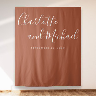 Script Terracotta Wedding Photo Booth Backdrop Tapestry