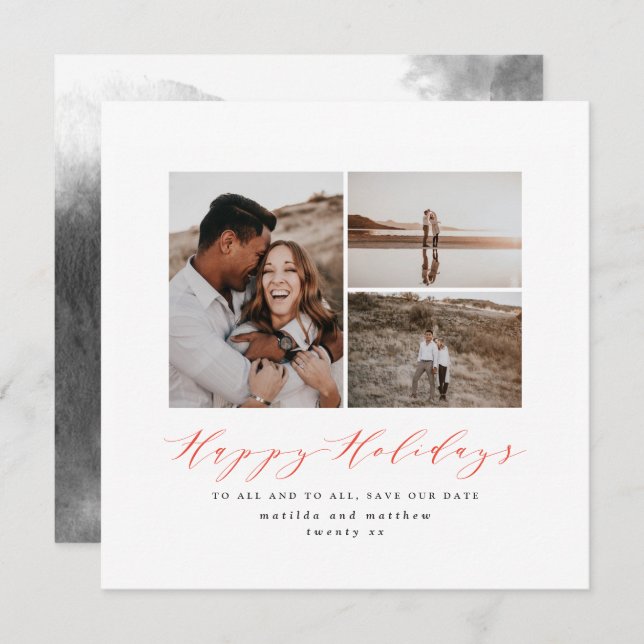 Script text photo Christmas save the date Holiday Card (Front/Back)