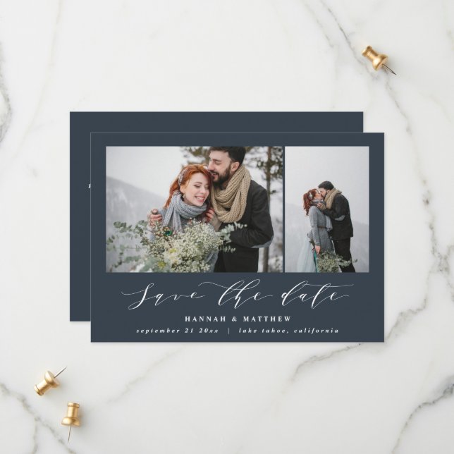 Script text photo elegant modern wedding save the date (Front/Back In Situ)