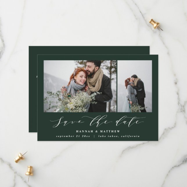 Script text photo elegant modern wedding save the date (Front/Back In Situ)