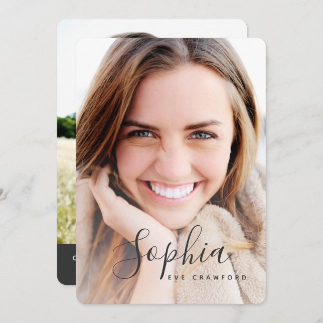 Script text photo graduation invitation (Front/Back)