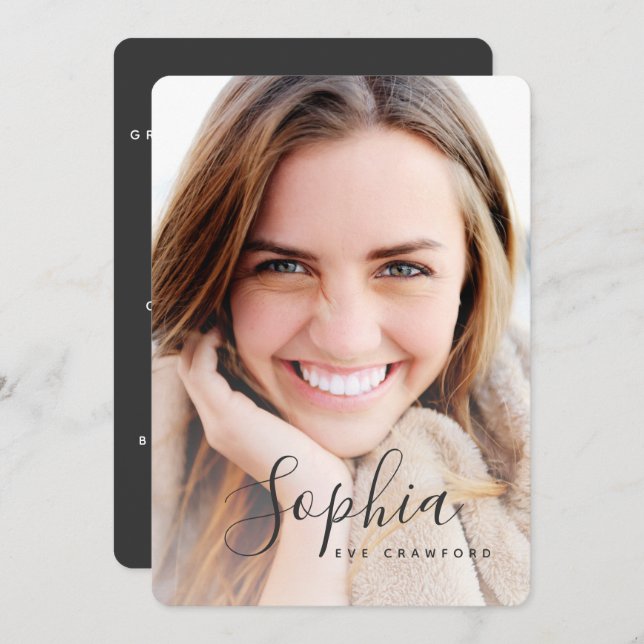 Script text photo graduation invitation (Front/Back)