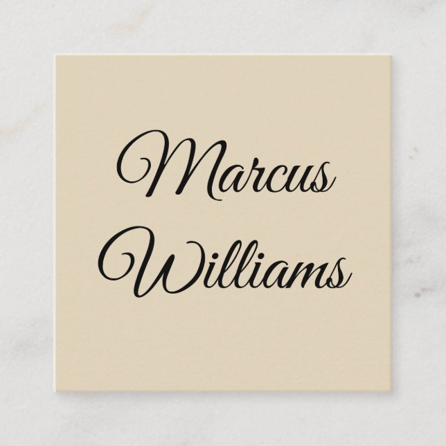 Script Text Tan Square Business Card (Front)