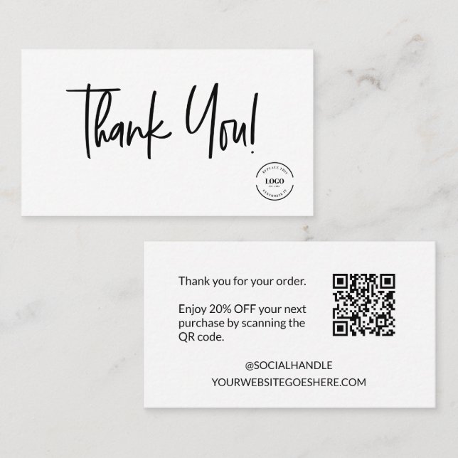 Script Thank you for order QR code discount Business Card (Front/Back)