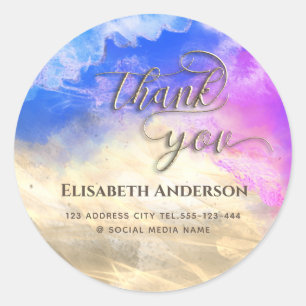 Script Thank you  gold watercolor abstract Classic Round Sticker