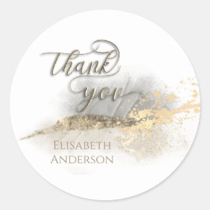 Script Thank you gold watercolor abstract Classic Round Sticker