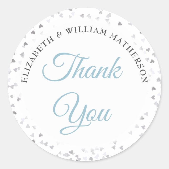 Script Thank You Love Hearts Confetti Classic Round Sticker (Front)