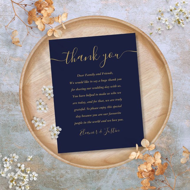 Script Thank You Navy Blue Gold Wedding Place Card (Script Thank You Navy Blue Gold Wedding Place Card)