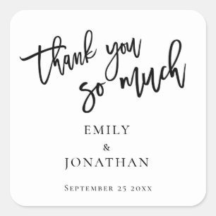 Script Thank You So Much Newlyweds Names Wedding Square Sticker