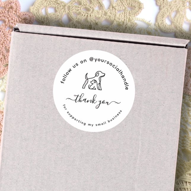  Script thank you social handle Custom logo  Classic Round Sticker (Creator Uploaded)