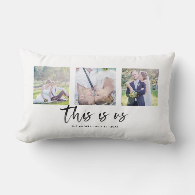 Script This is Us Family Name Photo Collage Lumbar Cushion (Front)