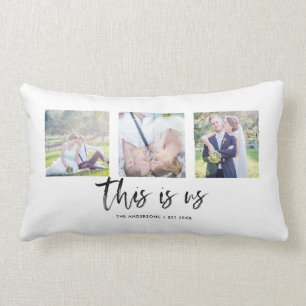 Script This is Us Family Name Photo Collage Lumbar Cushion