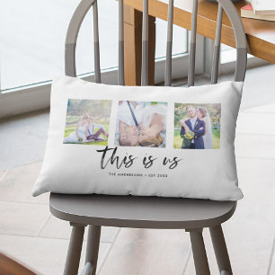 Script This is Us Family Name Photo Collage Lumbar Cushion