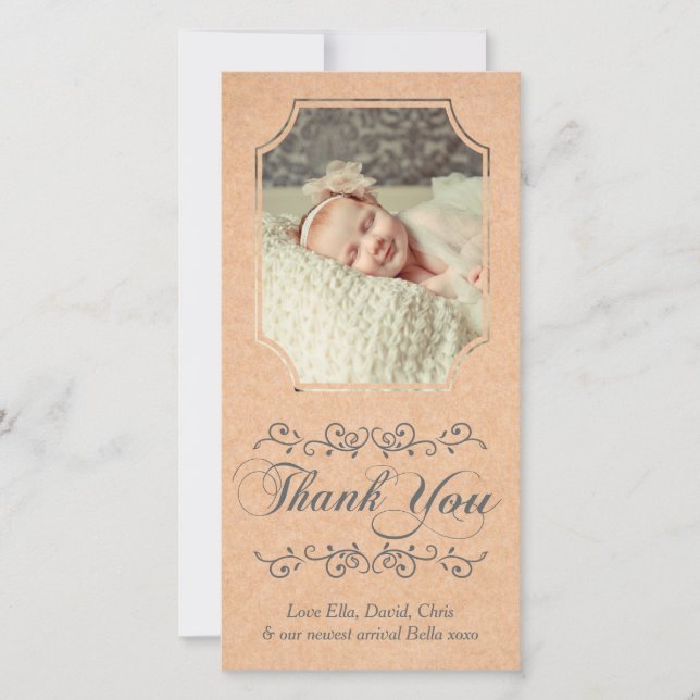 Script Typography Baby Thank You Photo Card (Front)
