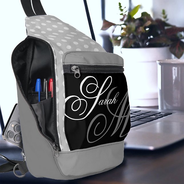 Script Typography Black Grey White Monogram Sling Bag (Creator Uploaded)