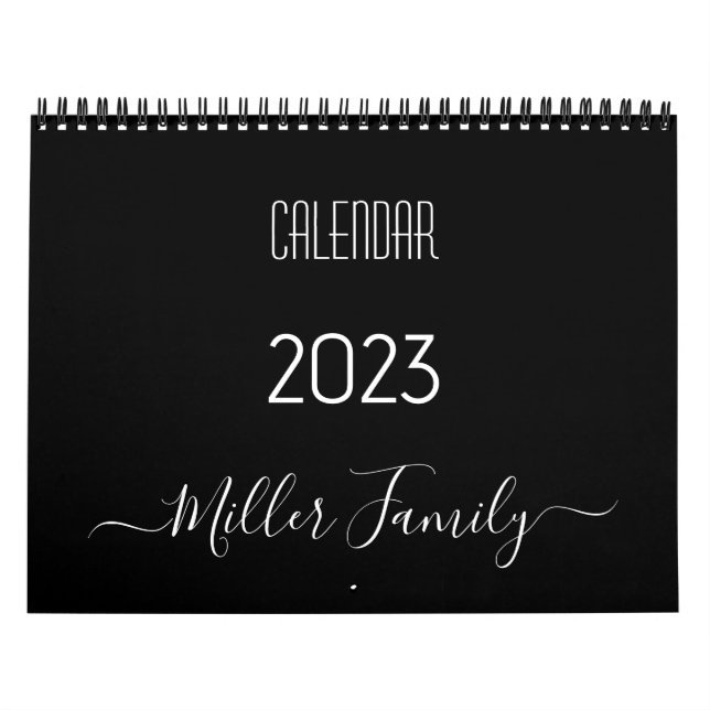 Script Typography Family Name Black & White 2023  Calendar (Cover)