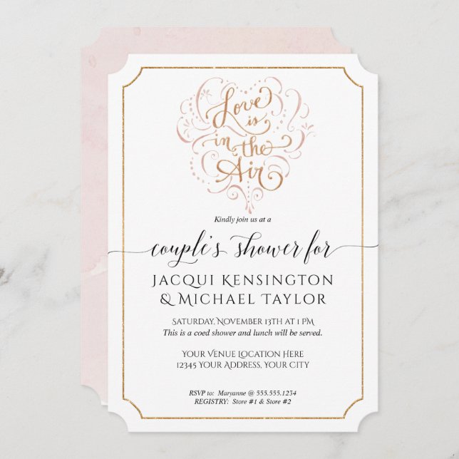 Script Typography Love in Air Gold Couples Shower Invitation (Front/Back)
