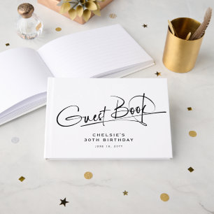 Script Typography Minimalist Milestone Birthday Guest Book