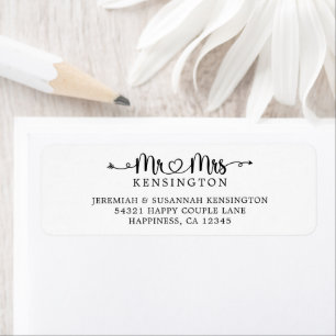 Script Typography Mr Mrs Wedding Return Address Return Address Label