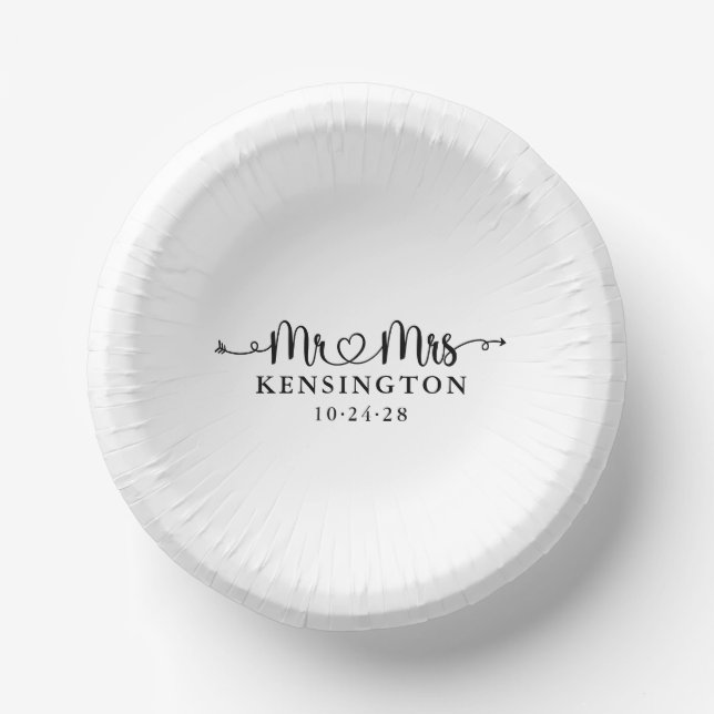 Script Typography Personalised Mr Mrs Wedding Paper Plate (Front)