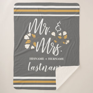 Script Typography Personalised Mr Mrs Wedding Sherpa Blanket