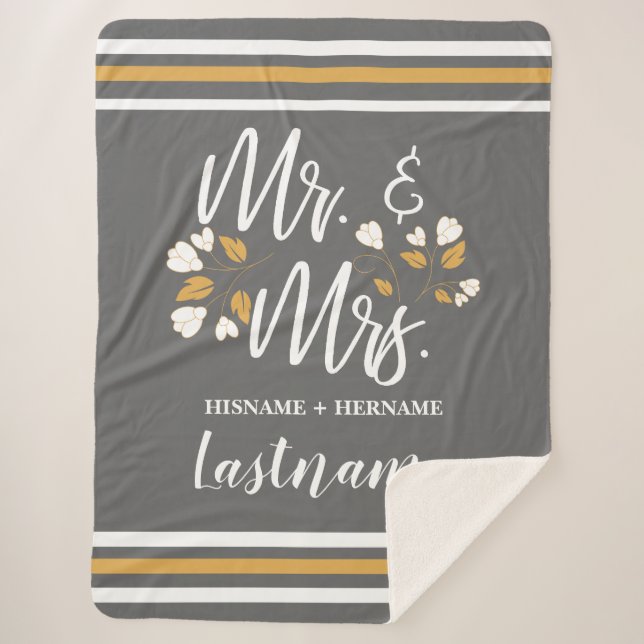 Script Typography Personalised Mr Mrs Wedding Sherpa Blanket (Front)