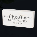 Script Typography Personalised Mr Mrs Wedding Wooden Box Sign<br><div class="desc">Script Wedding Heart Arrows Mr Mrs Wood Box Sign personalised with the happy couple's last name,  & wedding date! Easy to customise for the perfect gift for weddings,  anniversaries,  first Christmas,  engagement,  etc. Please contact us at cedarandstring@gmail.com if you need assistance with the design or matching products.</div>
