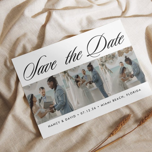 Script Typography Photo Collage Beach Wedding  Save The Date (Creator Uploaded)