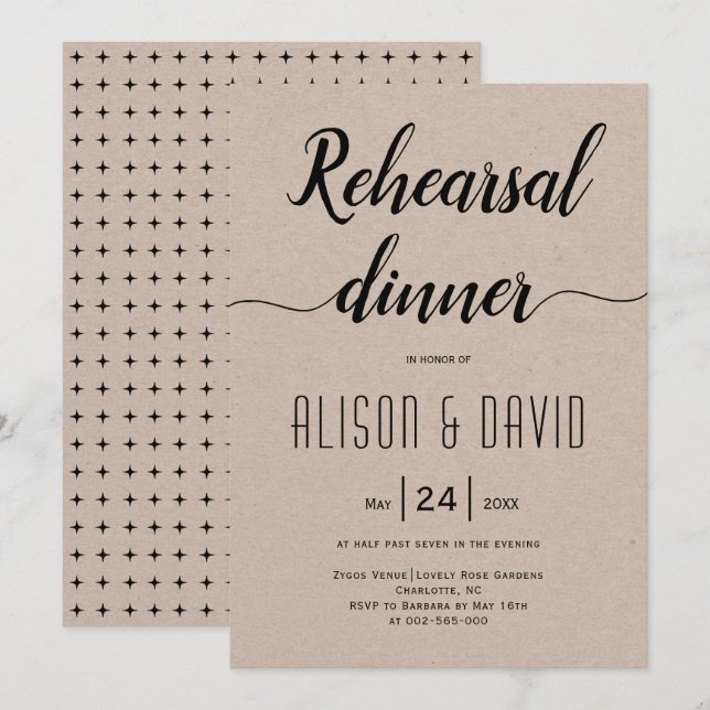Script typography rustic wedding rehearsal dinner invitation (Front/Back)