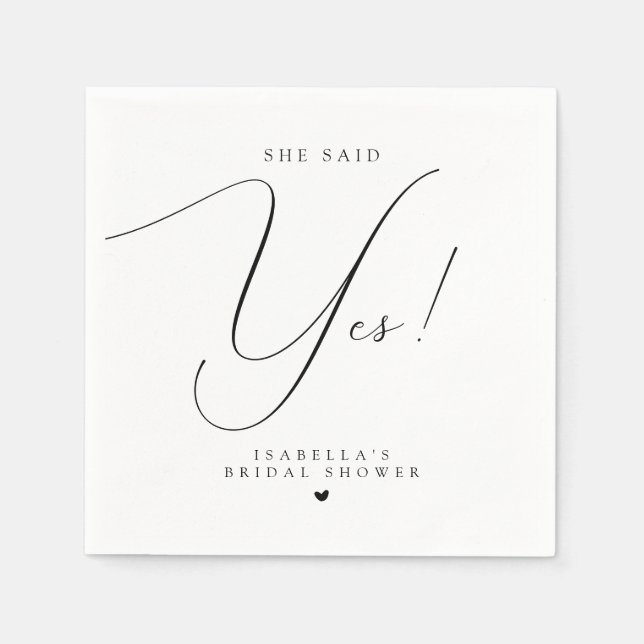 Script Typography She Said Yes Bridal Shower Napkin (Front)
