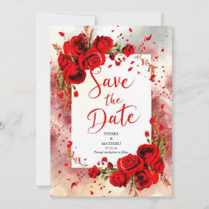 Script Unique Crimson Red Roses Wedding Save The Date