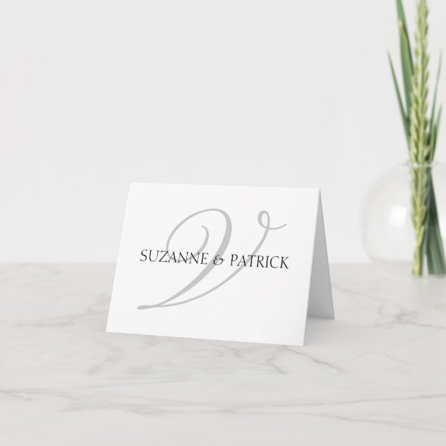 Script V Monogram Notecard (Silver / Black) (Front)