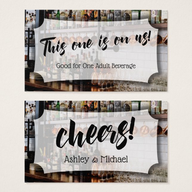 Script w/ Bar Photo, Wedding & Event Drink Tickets (Front & Back)