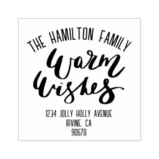 Script Warm Wishes Personalised Family Name Rubber Stamp