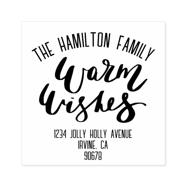 Script Warm Wishes Personalised Family Name Rubber Stamp (Imprint)