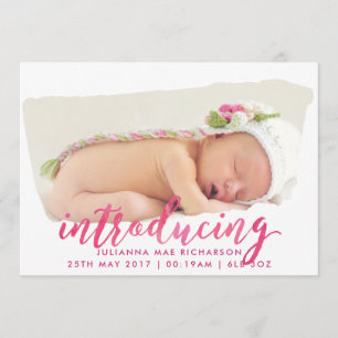 Script Watercolor Brush Stroke Birth Announcement