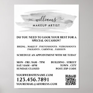 Script Watercolor Gray Brushstroke Makeup Artist Poster