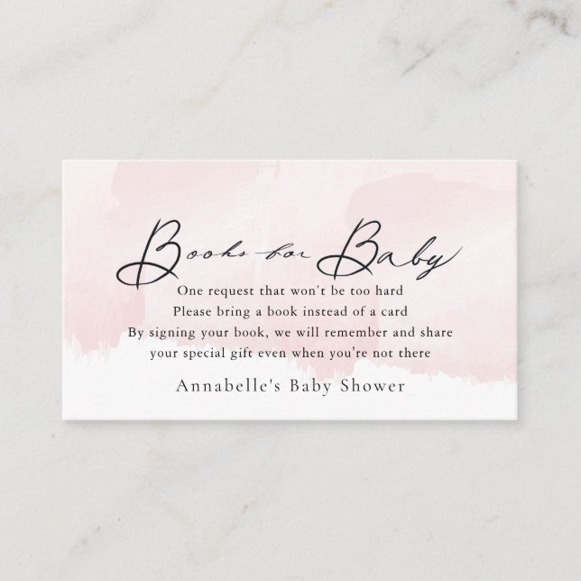 Script Watercolor Pink Baby Shower Book Request Enclosure Card (Front)