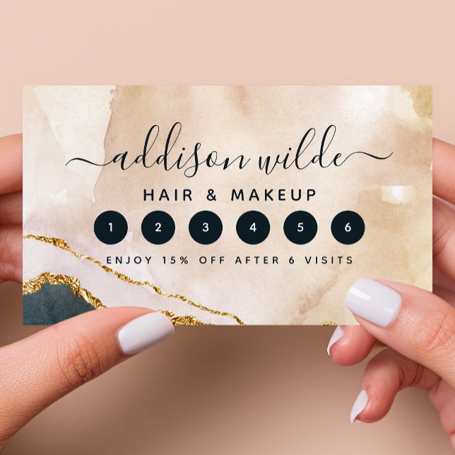 Script Watercolor Pink Black Gold Marble Business Loyalty Card (Creator Uploaded)