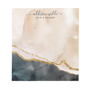 Script Watercolor Pink Black Gold Marble Business Notepad