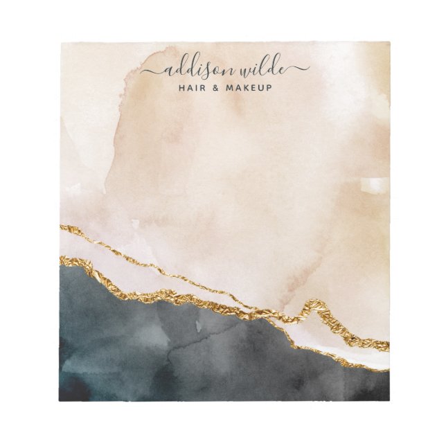 Script Watercolor Pink Black Gold Marble Business Notepad (Front)