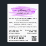 Script Watercolor Purple Brushstroke Makeup Artist Flyer<br><div class="desc">Script Watercolor Purple Brushstroke Makeup Artist Advertising Flyers By The Business Card Store.</div>