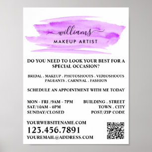 Script Watercolor Purple Brushstroke Makeup Artist Poster