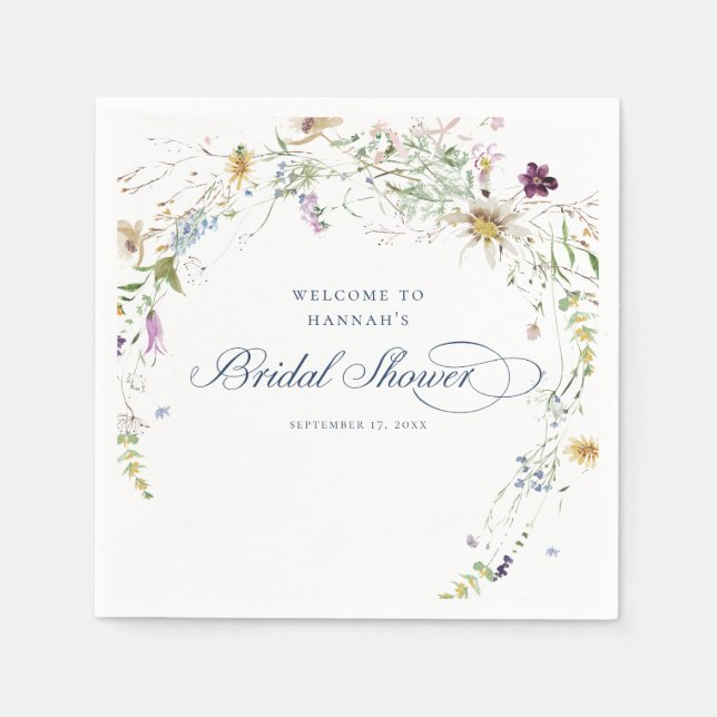 Script Watercolor Wildflower Bridal Shower Napkin (Front)