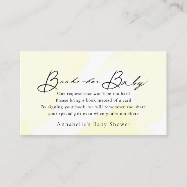 Script Watercolor Yellow Baby Shower Book Request Enclosure Card (Front)