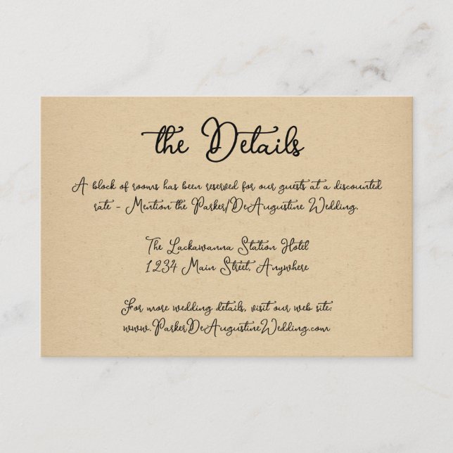 Script Wedding Information Details Enclosure Card (Front)