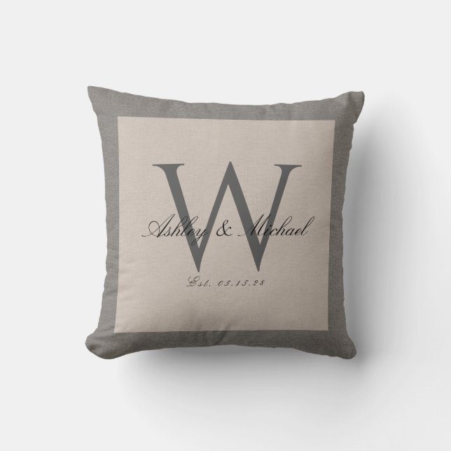 SCRIPT WEDDING MONOGRAM | Classic Linen Keepsake Cushion (Front)
