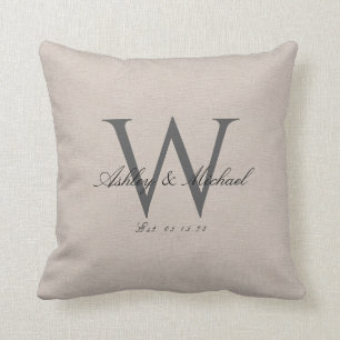SCRIPT WEDDING MONOGRAM   Linen Photo Keepsake Cushion